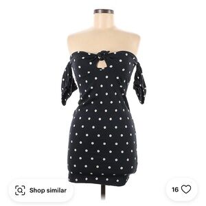 ASOS petite off shoulder crinkle sundress with puff sleeve in polka dot